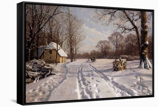 A Sleigh Ride Through a Winter Landscape, 1915-Peder Mork Monsted-Framed Stretched Canvas