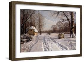 A Sleigh Ride through a Winter Landscape-Peder Mork Monsted-Framed Giclee Print