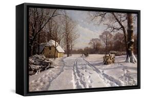 A Sleigh Ride through a Winter Landscape-Peder Mork Monsted-Framed Stretched Canvas