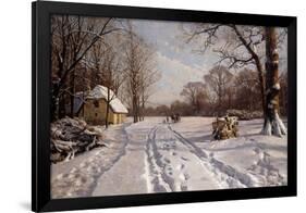 A Sleigh Ride through a Winter Landscape-Peder Mork Monsted-Framed Giclee Print