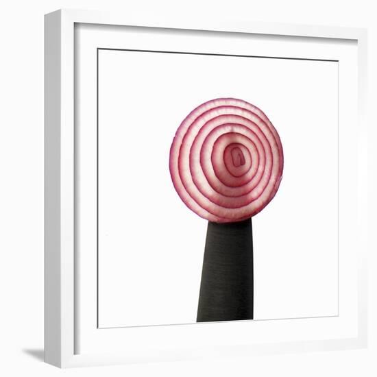 A Slice of Red Onion on a Knife-Alexander Feig-Framed Photographic Print