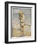 A Small Blond Boy Finds a Seagull with an Injured Wing as He Paddles by the Water's Edge-null-Framed Art Print