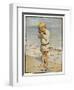 A Small Blond Boy Finds a Seagull with an Injured Wing as He Paddles by the Water's Edge-null-Framed Art Print
