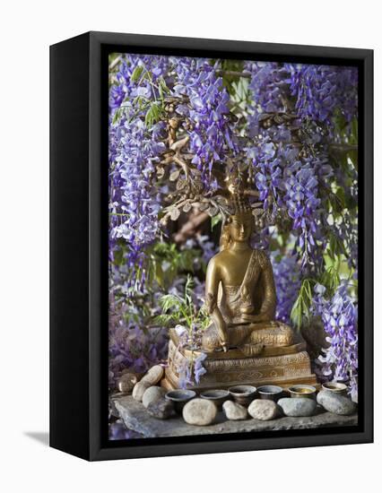 A Small Buddha Shrine Surrounded by Wisteria in Hotel Gangtey Palace, 100-Year-Old Building, Once a-Nigel Pavitt-Framed Stretched Canvas