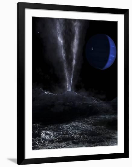 A Small Geyser on the Surface of Triton, with Neptune in the Background-Stocktrek Images-Framed Photographic Print