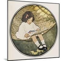 A Small Girl Sits on a Hammock Amusing Herself by Reading an Atlas-null-Mounted Art Print