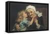 A Small Girl Whispers a Very Big Secret to Her Conspiratorial Grandmother-null-Framed Stretched Canvas