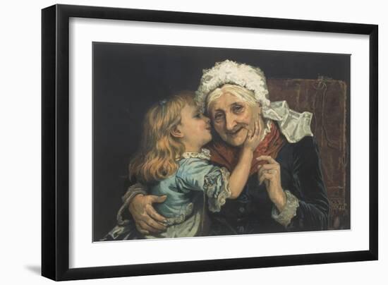 A Small Girl Whispers a Very Big Secret to Her Conspiratorial Grandmother-null-Framed Art Print