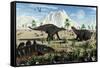 A Small Group of Stegosaurid Miragaia Dinosaurs-null-Framed Stretched Canvas