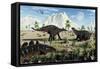 A Small Group of Stegosaurid Miragaia Dinosaurs-null-Framed Stretched Canvas