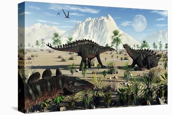 A Small Group of Stegosaurid Miragaia Dinosaurs-null-Stretched Canvas