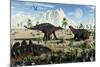 A Small Group of Stegosaurid Miragaia Dinosaurs-null-Mounted Art Print