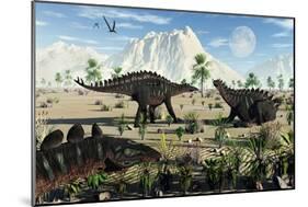 A Small Group of Stegosaurid Miragaia Dinosaurs-null-Mounted Art Print