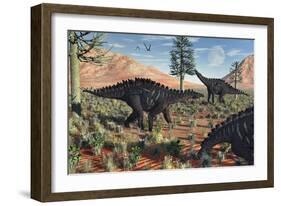 A Small Group of Stegosaurid Miragaia Dinosaurs-null-Framed Art Print