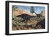 A Small Group of Stegosaurid Miragaia Dinosaurs-null-Framed Art Print