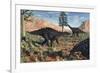 A Small Group of Stegosaurid Miragaia Dinosaurs-null-Framed Art Print