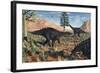 A Small Group of Stegosaurid Miragaia Dinosaurs-null-Framed Art Print