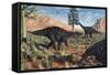 A Small Group of Stegosaurid Miragaia Dinosaurs-null-Framed Stretched Canvas