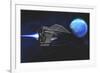 A Small Spacecraft from Earth Reaches a Water Planet after Many Light Years-null-Framed Art Print