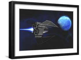 A Small Spacecraft from Earth Reaches a Water Planet after Many Light Years-null-Framed Art Print