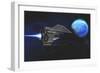 A Small Spacecraft from Earth Reaches a Water Planet after Many Light Years-null-Framed Art Print