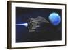 A Small Spacecraft from Earth Reaches a Water Planet after Many Light Years-null-Framed Art Print