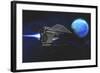 A Small Spacecraft from Earth Reaches a Water Planet after Many Light Years-null-Framed Art Print