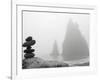 A Small Stone Cairn on Driftwood with Sea Stacks at Rialto Beach, Olympic National Park, Washington-Ethan Welty-Framed Photographic Print