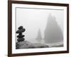 A Small Stone Cairn on Driftwood with Sea Stacks at Rialto Beach, Olympic National Park, Washington-Ethan Welty-Framed Photographic Print