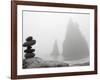 A Small Stone Cairn on Driftwood with Sea Stacks at Rialto Beach, Olympic National Park, Washington-Ethan Welty-Framed Photographic Print