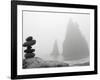 A Small Stone Cairn on Driftwood with Sea Stacks at Rialto Beach, Olympic National Park, Washington-Ethan Welty-Framed Photographic Print