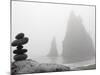 A Small Stone Cairn on Driftwood with Sea Stacks at Rialto Beach, Olympic National Park, Washington-Ethan Welty-Mounted Photographic Print