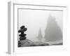 A Small Stone Cairn on Driftwood with Sea Stacks at Rialto Beach, Olympic National Park, Washington-Ethan Welty-Framed Photographic Print