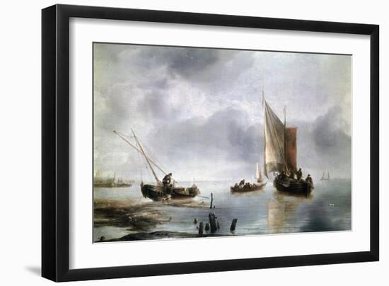 A Small Vessel in Light Airs, and Another Ashore, Ca 1650-1660-Jan Van De Cappelle-Framed Giclee Print