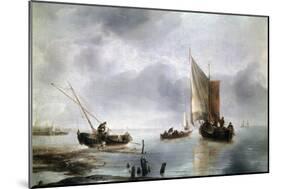 A Small Vessel in Light Airs, and Another Ashore, Ca 1650-1660-Jan Van De Cappelle-Mounted Giclee Print