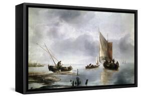 A Small Vessel in Light Airs, and Another Ashore, Ca 1650-1660-Jan Van De Cappelle-Framed Stretched Canvas