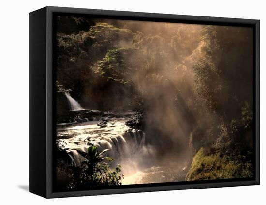 A Small Waterfall in the Jungle with Sun Rays-Jody Miller-Framed Stretched Canvas