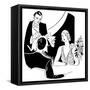 A Smart Waiter Takes the Order of a Seated Couple-null-Framed Stretched Canvas