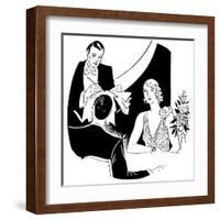 A Smart Waiter Takes the Order of a Seated Couple-null-Framed Art Print