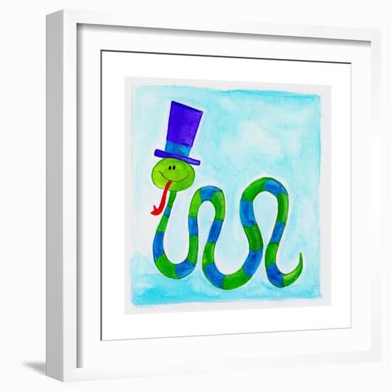 A Snake Wearing a Top Hat-null-Framed Giclee Print