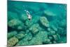 A Snorkeler Explores the Scenic Rock Formations of the Islands of Lake Malawi, Malawi, Africa.-SAPhotog-Mounted Photographic Print