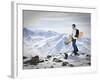 A Snowboarder at the Summit of Mount Affawat in Gulmarg, Kashmir, India-Julian Love-Framed Photographic Print