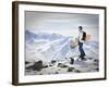 A Snowboarder at the Summit of Mount Affawat in Gulmarg, Kashmir, India-Julian Love-Framed Photographic Print