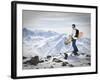 A Snowboarder at the Summit of Mount Affawat in Gulmarg, Kashmir, India-Julian Love-Framed Photographic Print