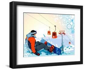 A Snowboarder Sitting On Snow Grief-Aleksey Vl B.-Framed Art Print