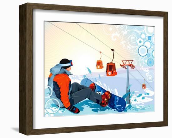 A Snowboarder Sitting On Snow Grief-Aleksey Vl B.-Framed Art Print