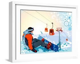 A Snowboarder Sitting On Snow Grief-Aleksey Vl B.-Framed Art Print