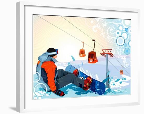 A Snowboarder Sitting On Snow Grief-Aleksey Vl B.-Framed Art Print