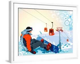 A Snowboarder Sitting On Snow Grief-Aleksey Vl B.-Framed Art Print