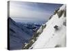 A Snowboarder Tackles a Challenging Off Piste Descent on Mont Blanc, Chamonix, Haute Savoie, French-David Pickford-Stretched Canvas